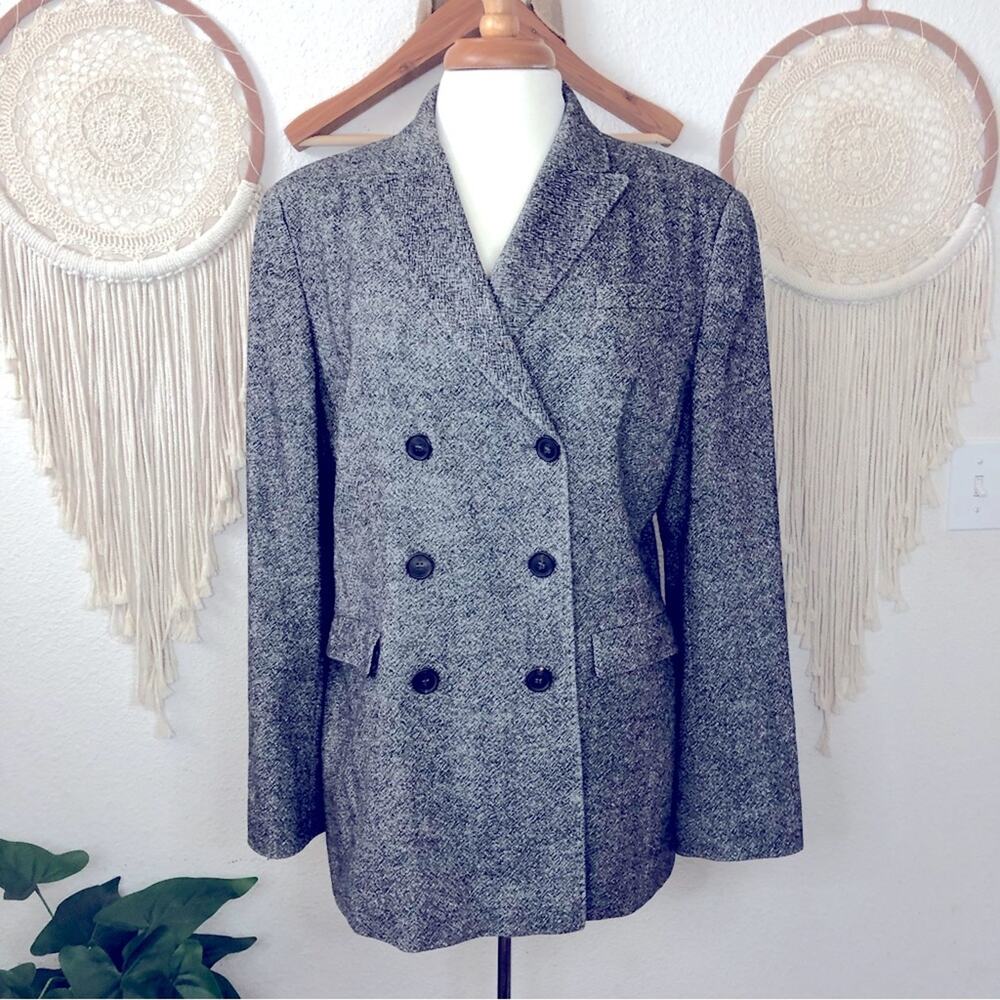 Bogner gray & black double breasted blazer jacket wool silk blend